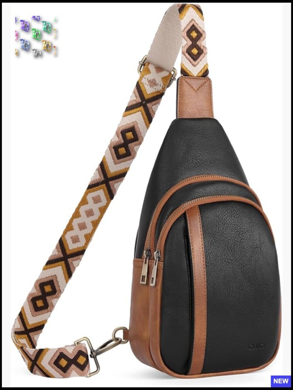 Faux Leather Crossbody Sling Bag Casual Daypack Adjustable Strap Geometric
